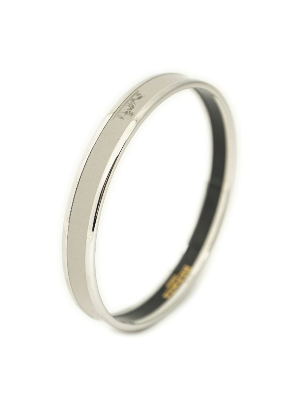 Hermes Enamel Bangle Gray Silver Plated Bracelet